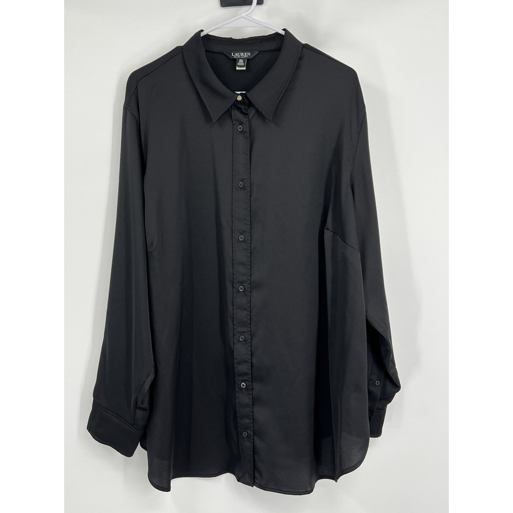Lauren Ralph Lauren Black Label Women 3X Long Sleeve Black Satin Shirt Capsule